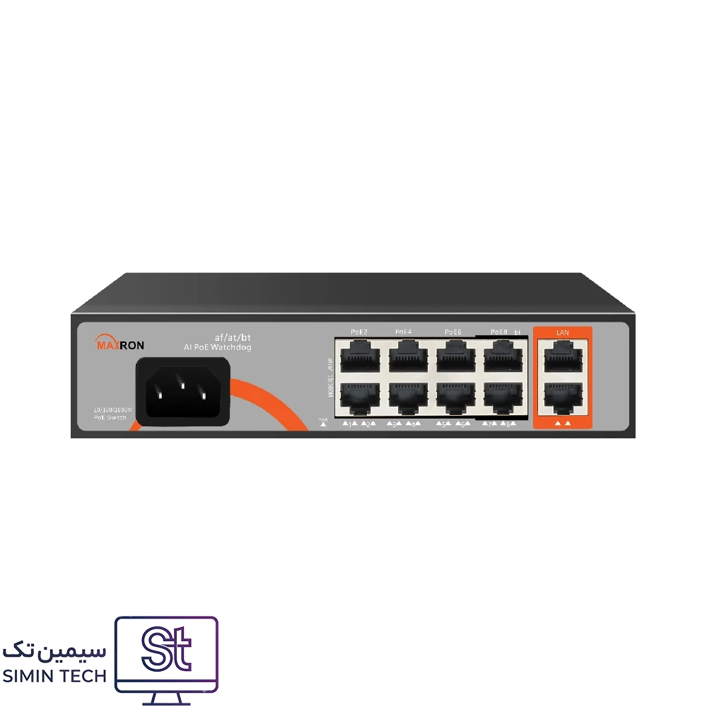 سوئیچ شبکه ۸ پورت PoE مگابیت مکسرون مدل MSW-3008FPC-2FL-120I