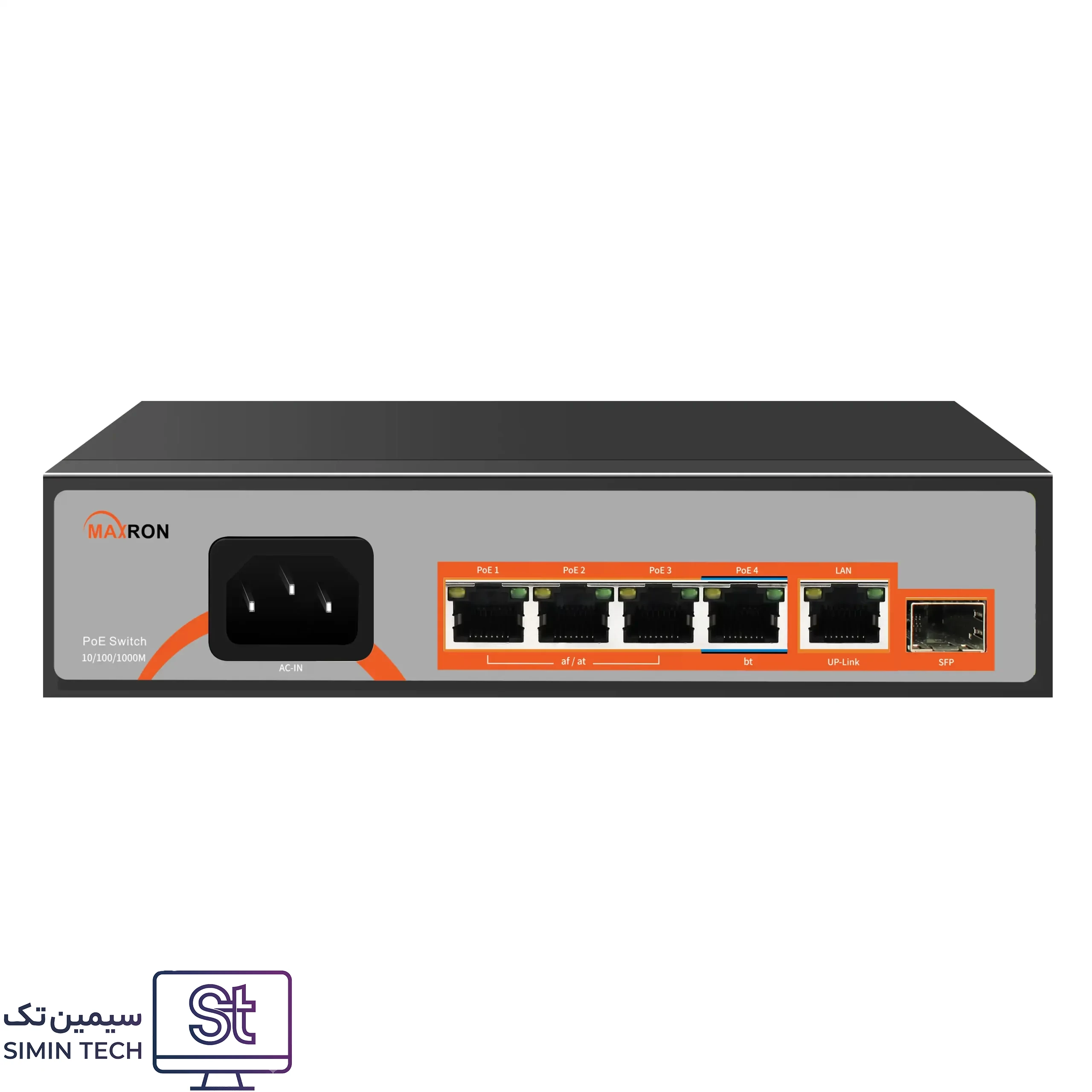 خرید سوئیچ شبکه ۴ پورت PoE گیگابیت مکسرون مدل MSW-3104GP-1GL-65I