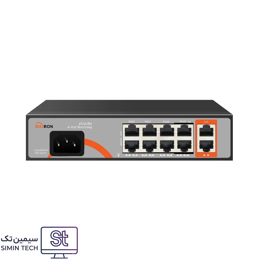 خرید سوئیچ شبکه ۸ پورت PoE هایبرید مکسرون مدل MSW-3008FP-2GL-120I