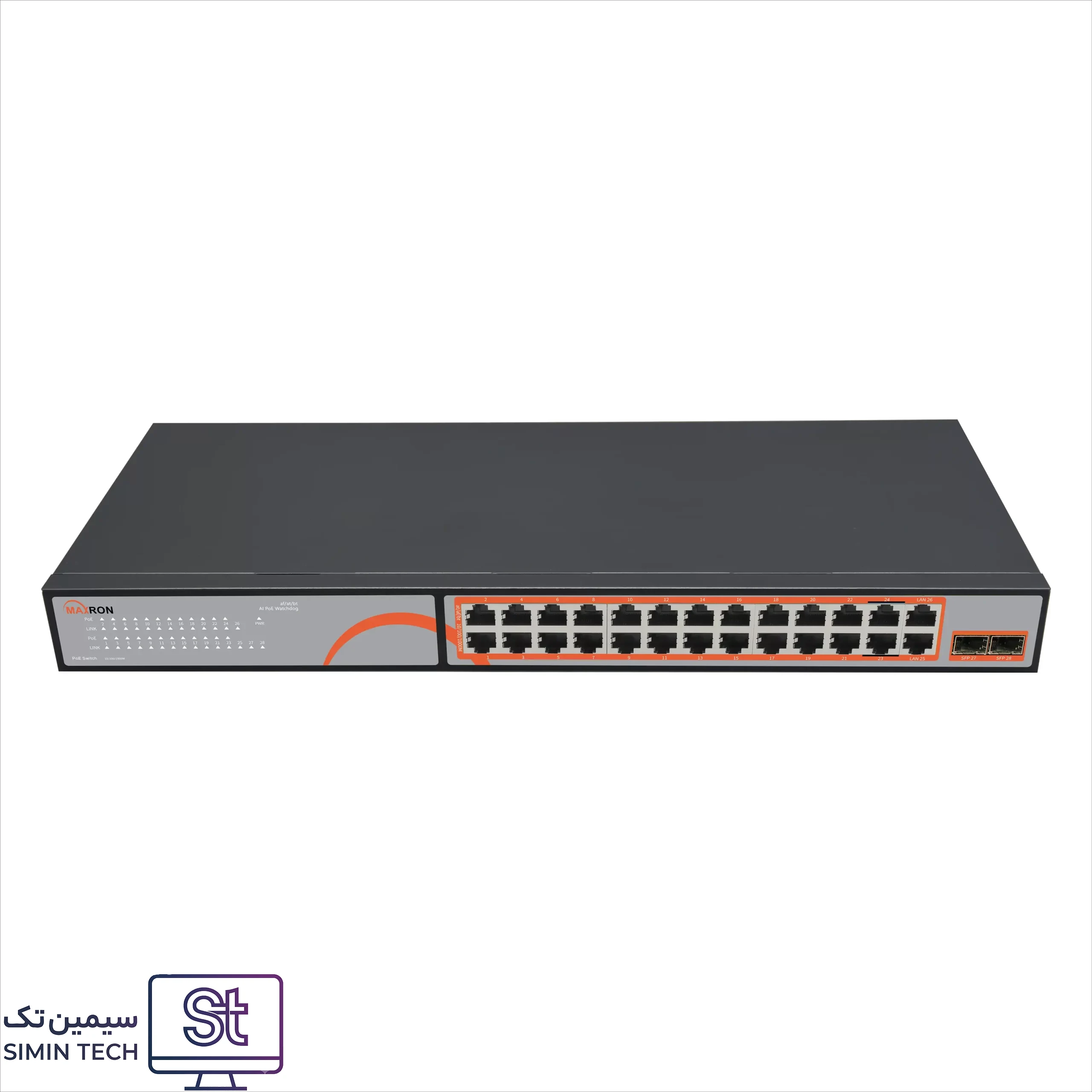 سوئیچ شبکه ۲۴ پورت تمام گیگابیت PoE مکسرون مدل MSW-3224GP-2GL-300I