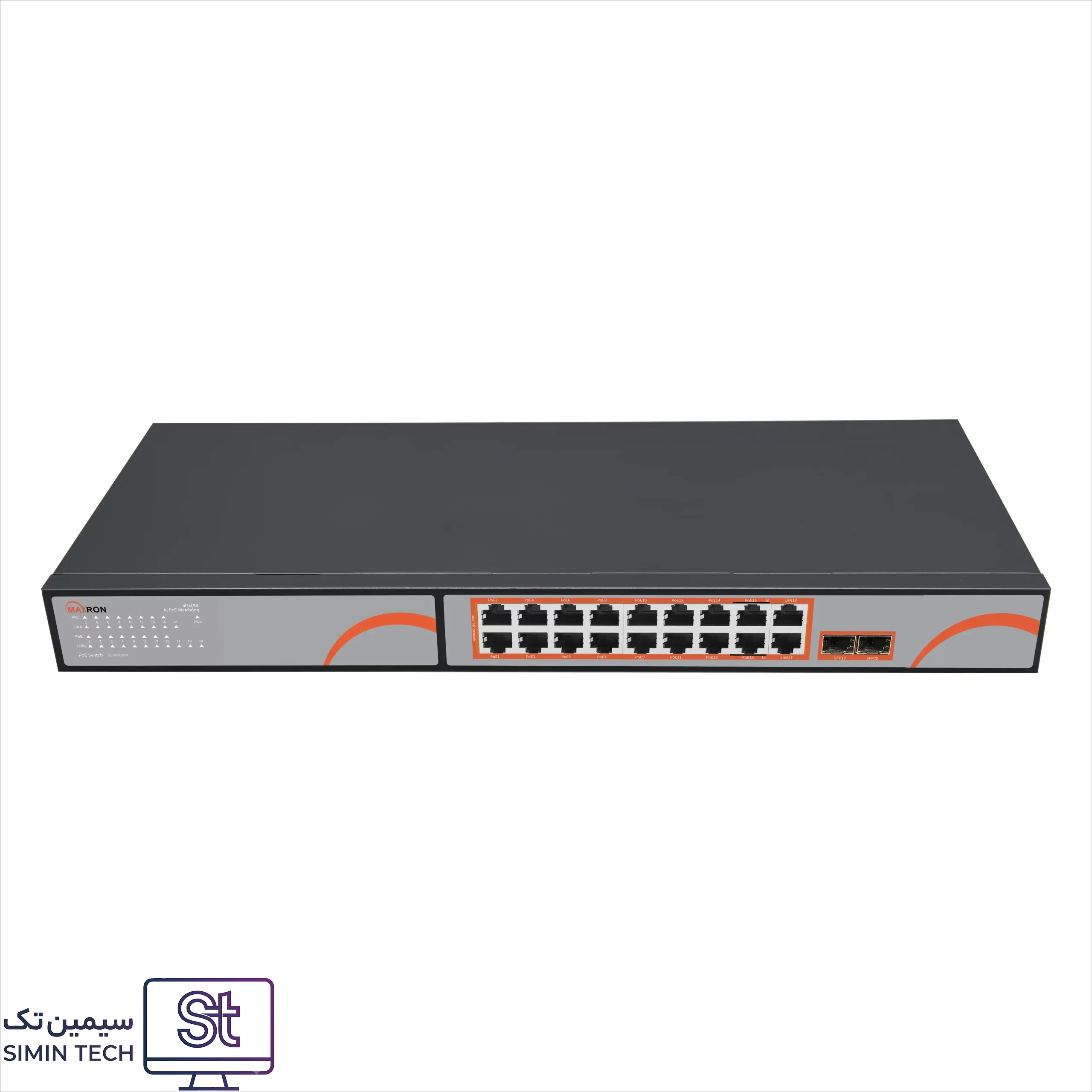 خرید سوئیچ شبکه ۱۶ پورت تمام گیگابیت PoE مکسرون مدل MSW-3216GP-2GL-250I