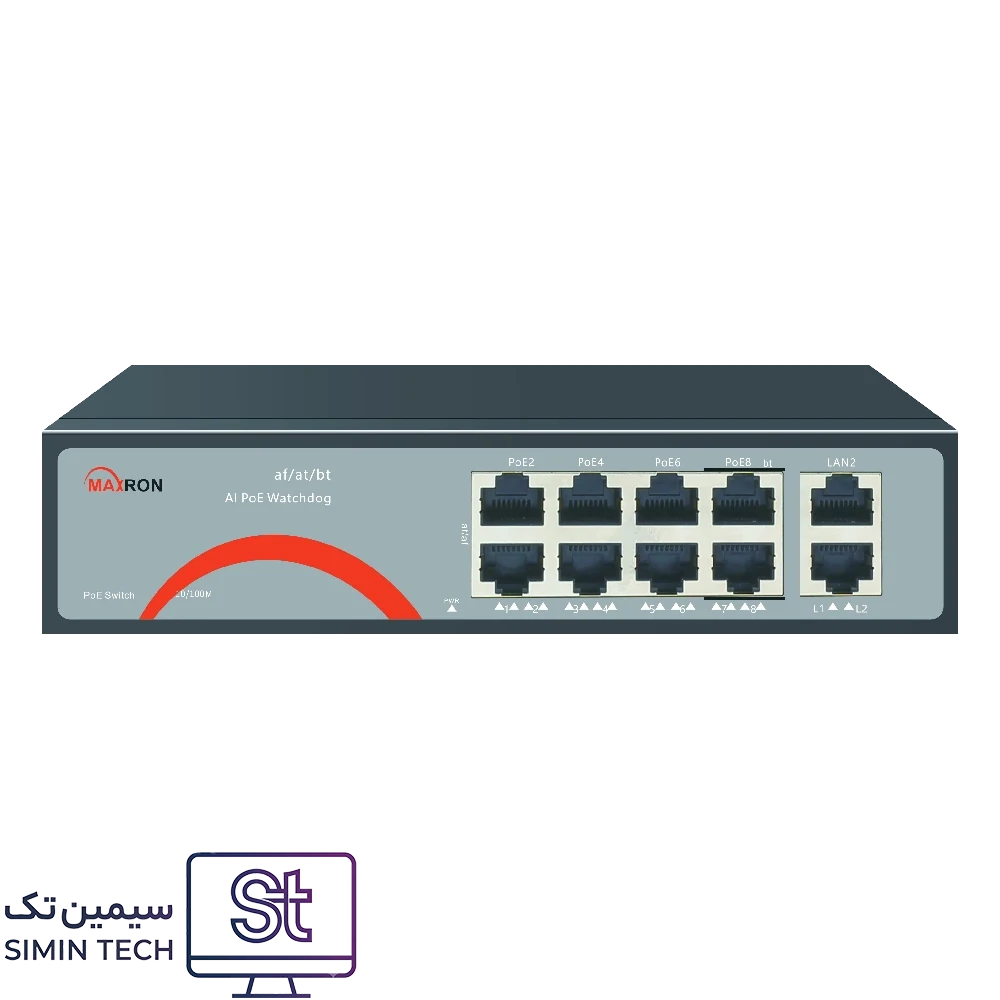 سوئیچ شبکه ۸ پورت PoE مگابیت مکسرون مدل MSW-3008FP-2FL-120I-V2
